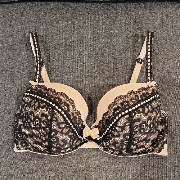 Adore Me Other - Adore Me Pink Black Lace Overlay Bra Size 34D